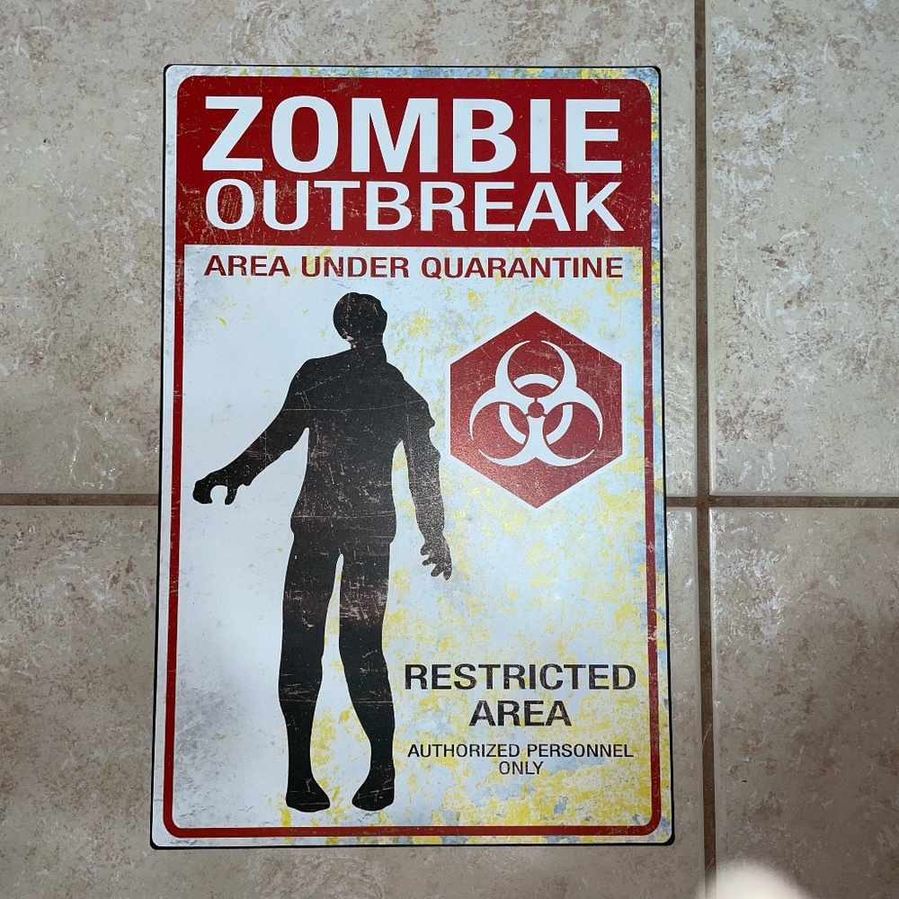 ZOMBIE OUTBREAK RESTRICTED AREA QUARANTINE SIGN HALLOWEEN PROP DECORORATION